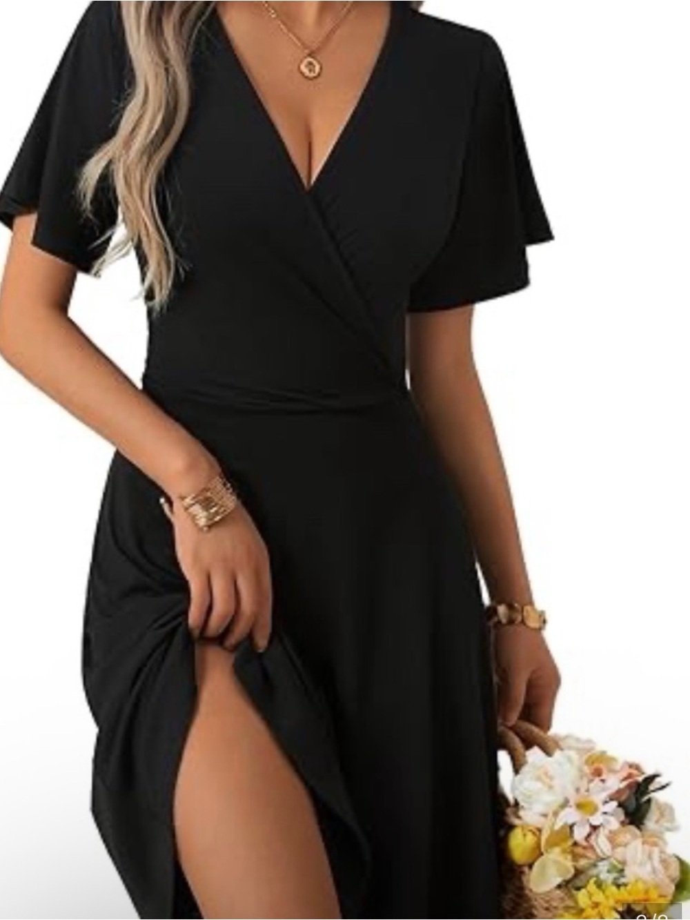 Women's Black V-Neck Wrap Dress - Picture 3 of 8